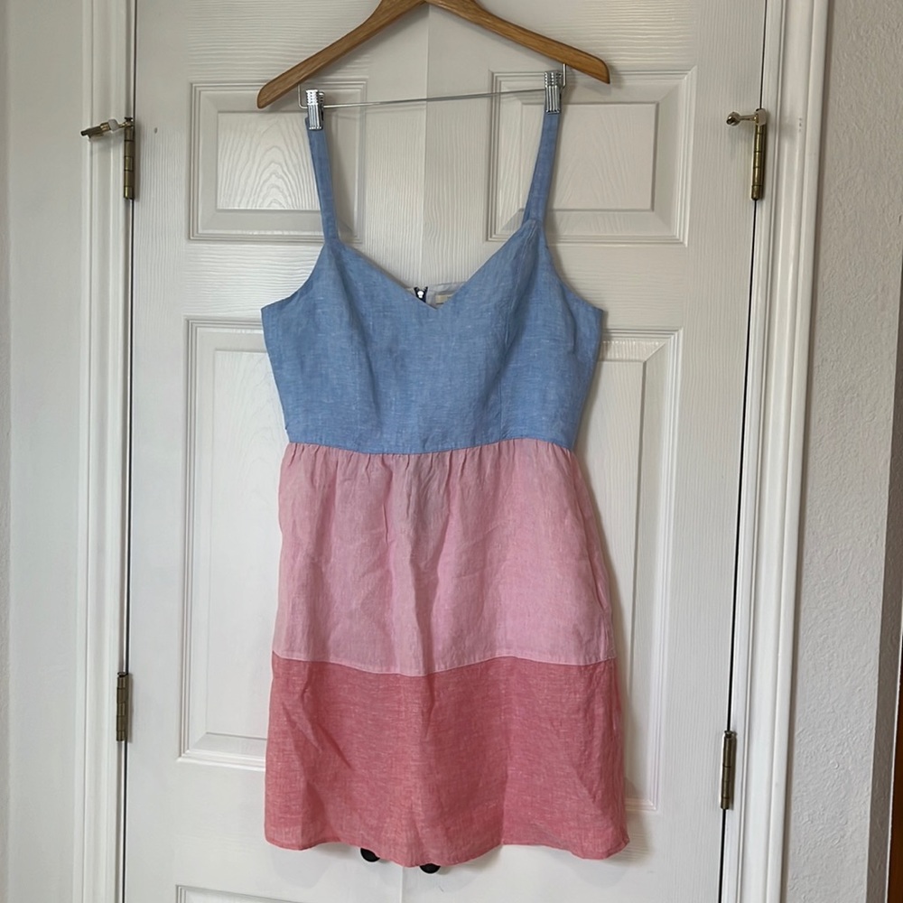 Cynthia rowley size large 100% linen block sun dress. Pinks and blue. Pockets!
